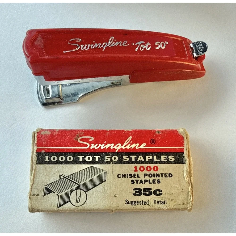 Vintage Swingline TOT 50 Red MINI Stapler Kit with Original Staples Made in USA